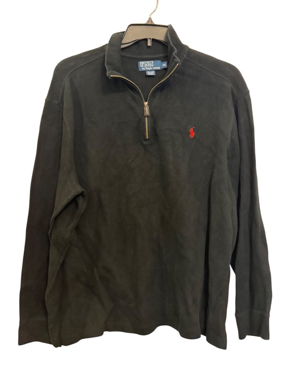 Polo Ralph Lauren Mens Black 1/4 Zip Pullover Sweatshirt Red Logo XXL